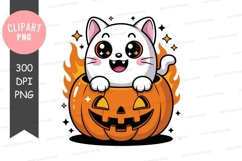 Halloween cat in pumpkin clipart png Product Image 1