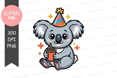 Koala celebrating with a party hat and drink Product Image 1