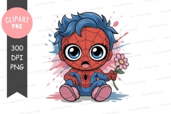 Cute cartoon spider-man holding a flower Product Image 1