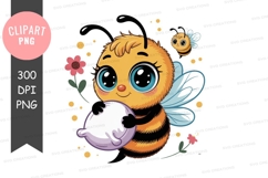 Cute bee with tea cup clipart png Product Image 1