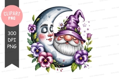 Whimsical moon and gnome clipart png Product Image 1
