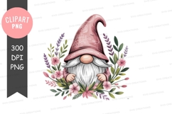 Whimsical gnome with floral surroundings clipart png Product Image 1