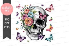 Floral skull with butterflies clipart png Product Image 1