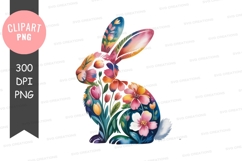 Colorful bunny with flowers clipart png Product Image 1