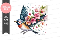 Bird with flowers clipart png Product Image 1