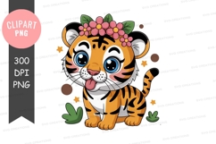 Playful tiger cub with flower crown Product Image 1