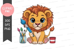 Cute lion cub with art supplies clipart png Product Image 1