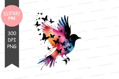 Colorful bird with butterflies clipart png Product Image 1