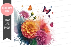 Vibrant floral and butterfly clipart png Product Image 1