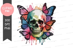 Colorful skull with butterflies clipart png Product Image 1