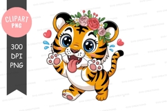 Playful tiger cub with floral crown Product Image 1