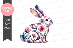 Floral bunny clipart png Product Image 1