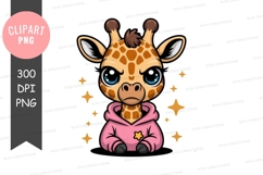Cute cartoon giraffe in pink hoodie Product Image 1
