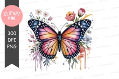 Colorful butterfly with flowers clipart png Product Image 1