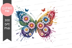 Colorful butterfly with flowers clipart png Product Image 1