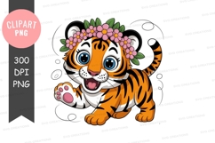 Playful tiger cub with flower crown Product Image 1