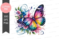 Colorful butterfly with flowers clipart png Product Image 1