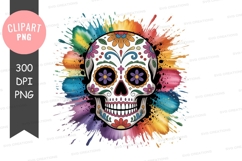 Colorful sugar skull clipart png Product Image 1