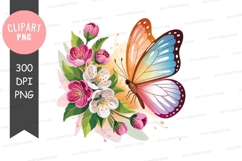 Colorful butterfly with flowers clipart png Product Image 1