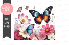 Colorful butterflies and flowers clipart png Product Image 1