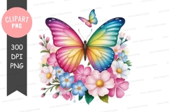 Colorful butterfly surrounded by flowers clipart png Product Image 1