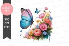 Butterfly and flowers clipart png Product Image 1