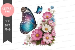 Butterflies and flowers clipart png Product Image 1