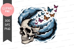 Skull with butterflies and clouds clipart png Product Image 1