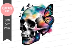 Skull with butterfly clip art png Product Image 1