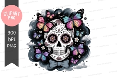 Day of the dead sugar skull with butterflies clipart png Product Image 1