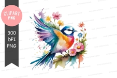 Colorful bird with flowers clipart png Product Image 1