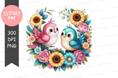 Colorful birds in floral wreath clipart png Product Image 1