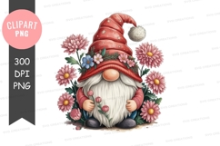 Whimsical gnome with flowers clipart png Product Image 1