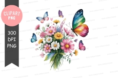 Vibrant bouquet with butterflies clipart png Product Image 1