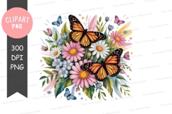 Vibrant butterflies and flowers clipart png Product Image 1