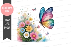 Vibrant butterfly and flowers clipart png Product Image 1