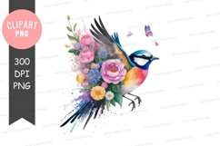Vibrant bird with flowers clipart png Product Image 1