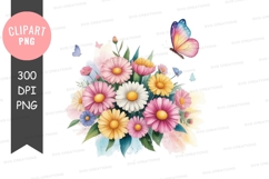 Colorful flower bouquet with butterfly png Product Image 1