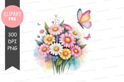 Vibrant flower bouquet with butterflies clipart png Product Image 1