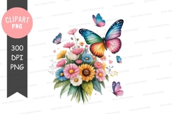 Colorful bouquet with butterflies clipart png Product Image 1