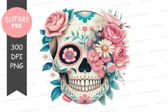 Floral sugar skull clipart png Product Image 1