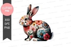 Floral bunny clipart png Product Image 1