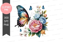 Colorful butterfly with floral background clipart png Product Image 1