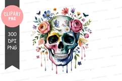 Colorful skull with floral design clipart png Product Image 1