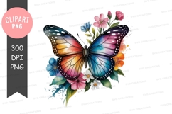 Colorful butterfly with flowers clipart png Product Image 1