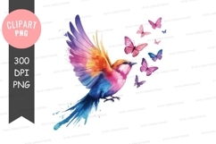 Vibrant bird with butterflies clipart png Product Image 1