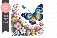 Colorful butterfly and flowers clipart png Product Image 1