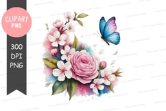 Delicate floral and butterfly illustration png Product Image 1