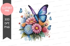 Butterflies and flowers clipart png Product Image 1