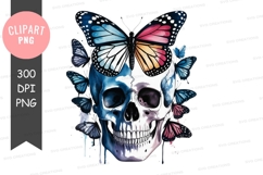 Skull with colorful butterflies clipart png Product Image 1